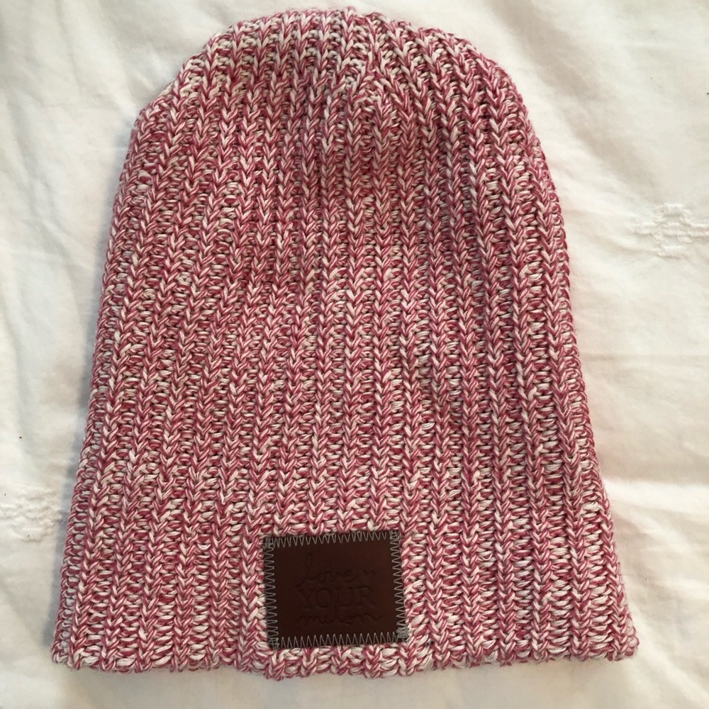 Love Your Melon beanie in pink and white